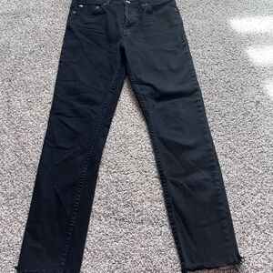 Re/Done Black High Rise Button Fly Ankle Crop Raw Hem Made In USA Size 27